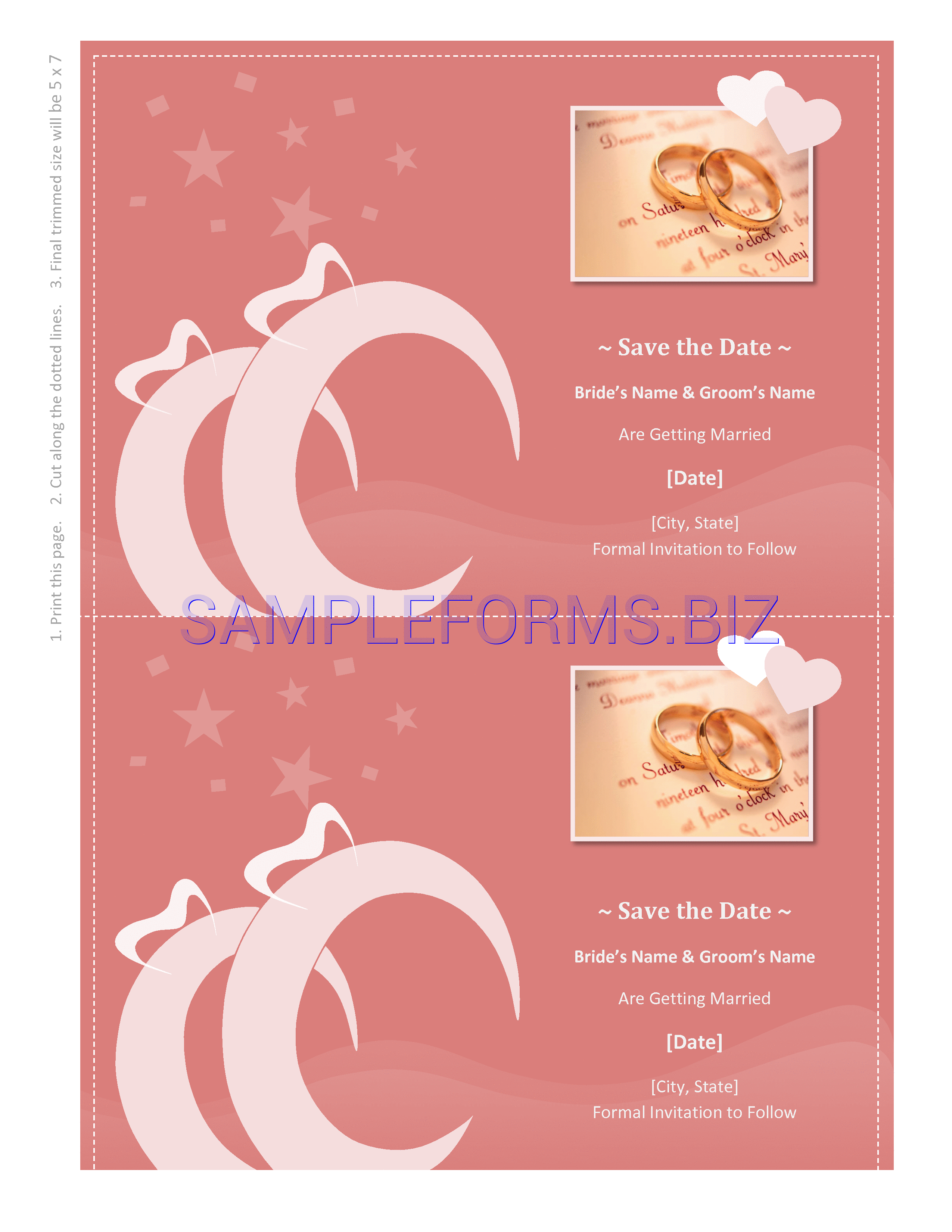Preview free downloadable Save the Date Card (Heart Scroll Design) in PDF (page 1)